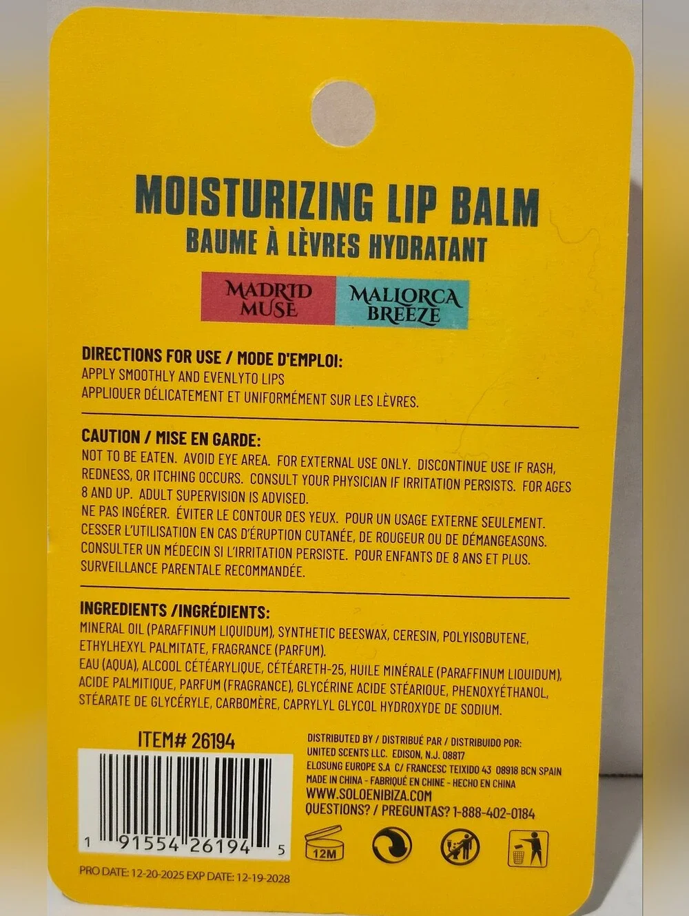 💋5/$25 Solo En Ibiza Madrid Muse & Mallorca Breeze Moisturizing Lip Balm Duo